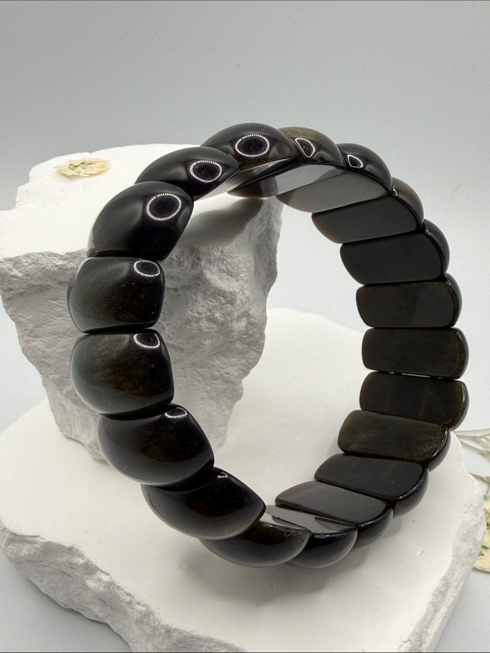 Black Obsidian High-Gloss Chunky Stretch Bracelet